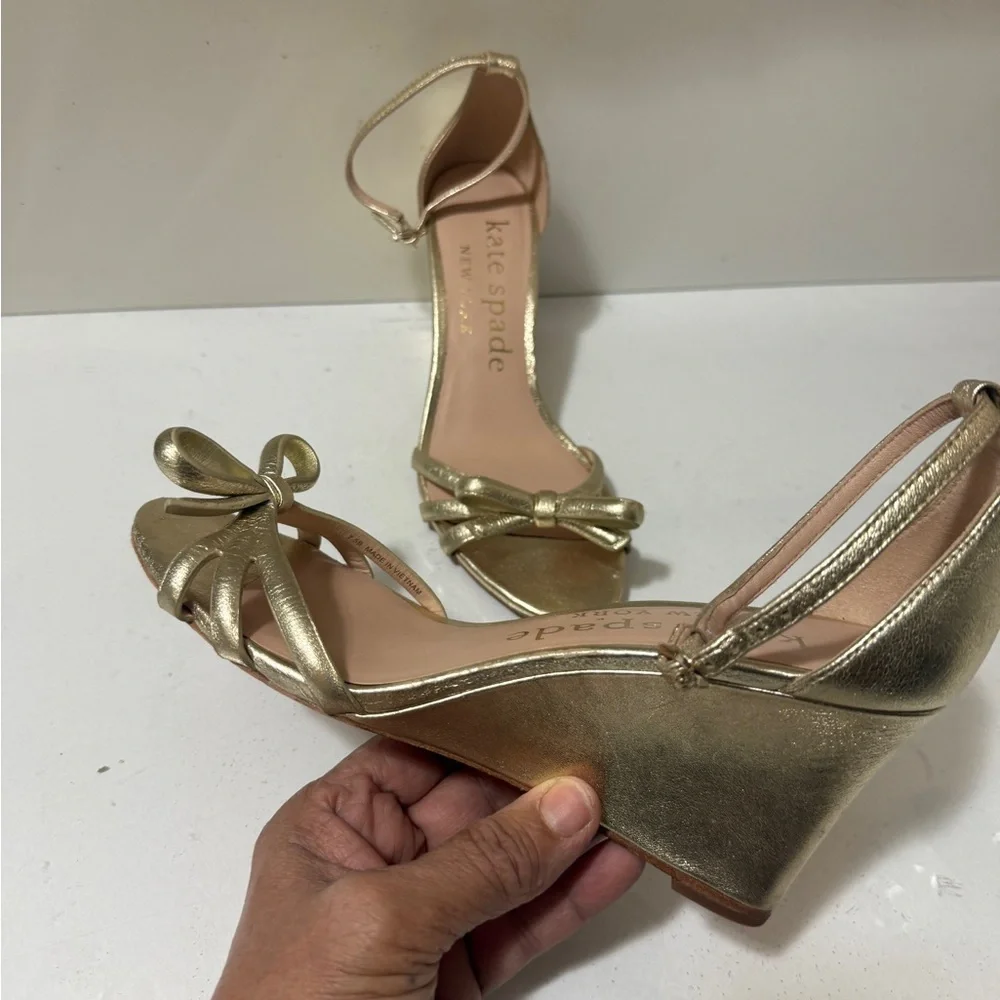 kate spade Women's Gold Bow Ankle-Strap Sandals
